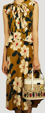 Floral-Print Ruffle Pleated Sleeveless Dress