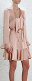 Flutter Tie-Neck Dress - Pink, Green or Dark Navy