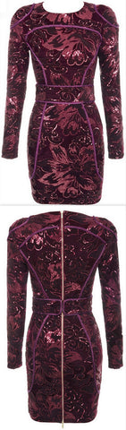 Embellished Floral-Embroidered Long-Sleeve Mini Dress