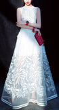Embroidered Tulle Gown, White
