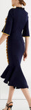 Ruffle Contrast Fluted Hem Midi Dress