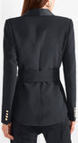 Belted Double-Breasted Crepe Blazer