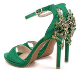 Embellished Satin Sandals - Black or Green