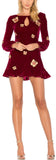 'Papillon' Butterfly-Appliques Mini Dress, Wine Red