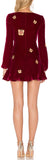 'Papillon' Butterfly-Appliques Mini Dress, Wine Red