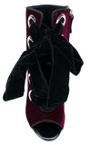 Lace-up Velvet Ankle Boots - Black or Burgundy