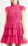 Ruffled Corded Pink Lace Mini Dress