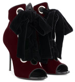 Lace-up Velvet Ankle Boots - Black or Burgundy