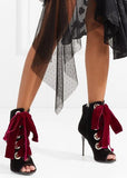 Lace-up Velvet Ankle Boots - Black or Burgundy