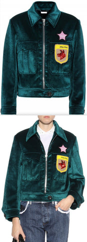Beaded Appliqué Velvet Jacket, Deep Green