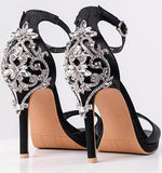 Embellished Satin Sandals - Black or Green