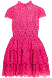 Ruffled Corded Pink Lace Mini Dress