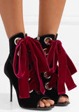 Lace-up Velvet Ankle Boots - Black or Burgundy