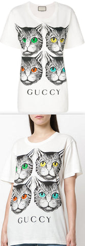 Mystic Cat and Guccy Print T-Shirt, White