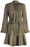 Flutter Tie-Neck Dress - Pink, Green or Dark Navy