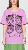 Mystic Cat and Guccy Print T-Shirt, Pink