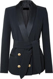 Belted Double-Breasted Crepe Blazer