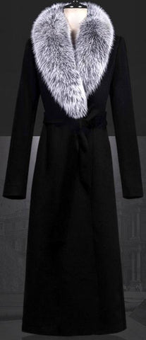 Black Wool Coat with Fox Fur Collar