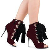 Lace-up Velvet Ankle Boots - Black or Burgundy