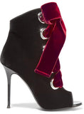 Lace-up Velvet Ankle Boots - Black or Burgundy