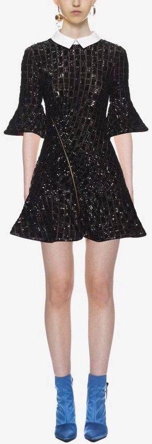 Black Sequin Embroidery Dress