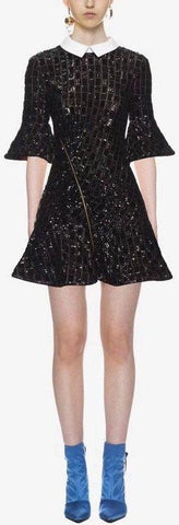Black Sequin Embroidery Dress