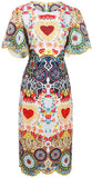 Embroidered Multi Colored Scalloped-Trim Dress