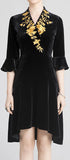Asymmetrical Embroidered Black Velvet Dress