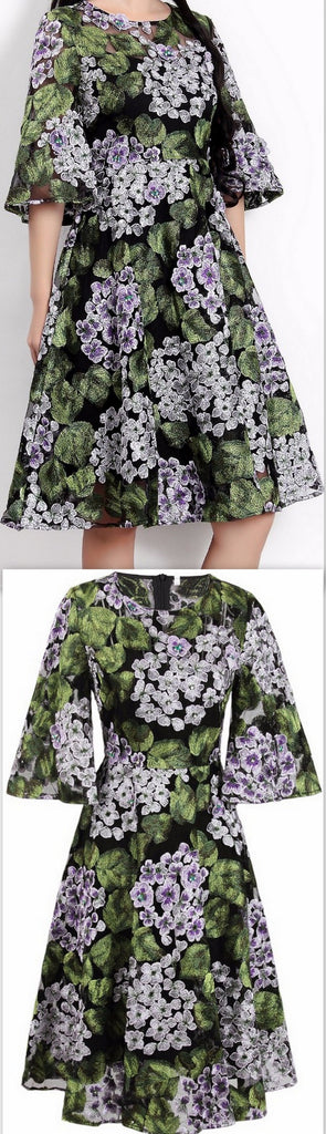 Hydrangea Print Dress with Appliques