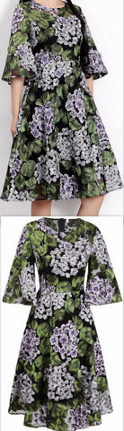 Hydrangea Print Dress with Appliques