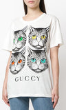 Mystic Cat and Guccy Print T-Shirt, White