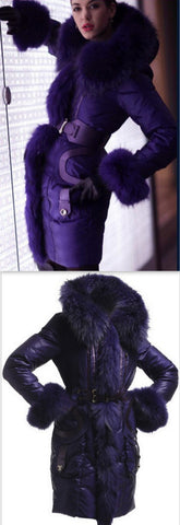 Purple Puffer Coat with Fur