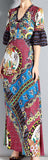 Bell-Sleeve Printed V-Neck Maxi Dress
