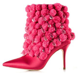 Chandelier-Crystal Pom Pom Fuchsia Boots * Limited Stock*