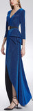 Belted Blue Ruffle V-Neck Gown