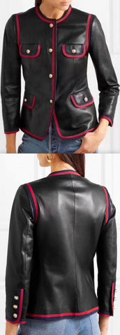 Black Napa Leather Jacket with Web Trim