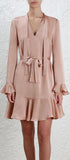 Flutter Tie-Neck Dress - Pink, Green or Dark Navy
