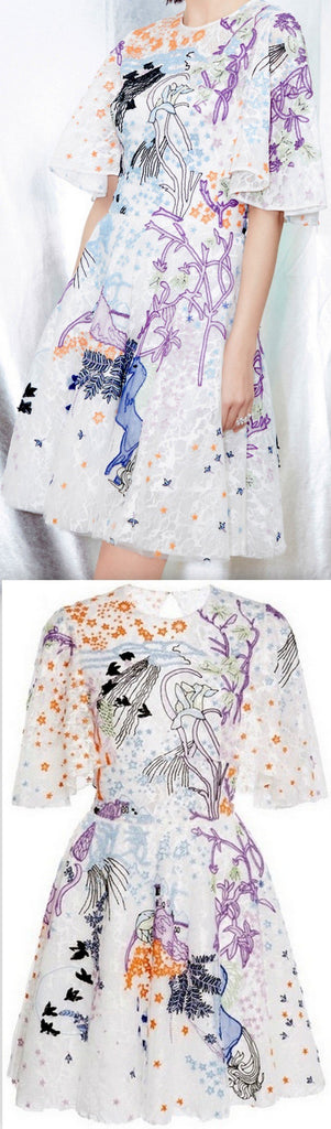 Printed Flutter-Sleeve Dress
