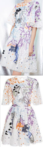 Printed Flutter-Sleeve Dress