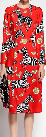 Orange & Zebra Print Dress in Red