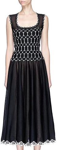 Black and White Knit Sleeveless Midi Dress