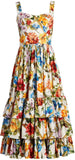Floral-Print Tiered-Ruffle Midi Dress