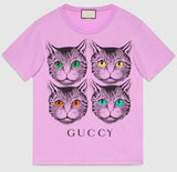 Mystic Cat and Guccy Print T-Shirt, Pink