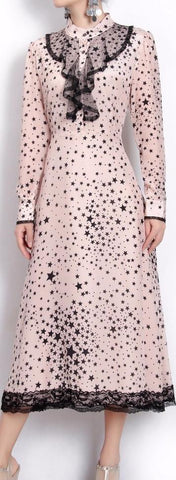Lace-Trim Star Print Dress