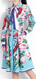 Floral Print Blue A-Line Shirt-Dress