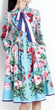 Floral Print Blue A-Line Shirt-Dress