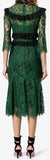 Ruffle-Trimmed Lace Midi-Dress