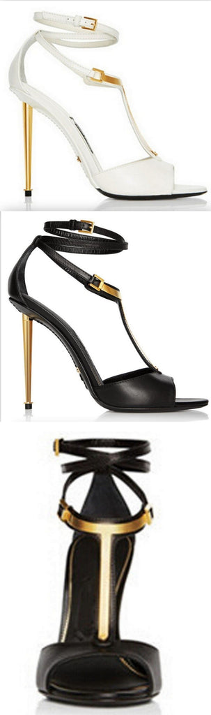 Leather T-Strap Sandals - White or Black