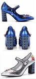 Embellished Metallic Mary Jane Pumps - Blue or Silver | DESIGNER INSPIRED FASHIONS