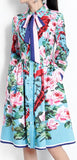 Floral Print Blue A-Line Shirt-Dress